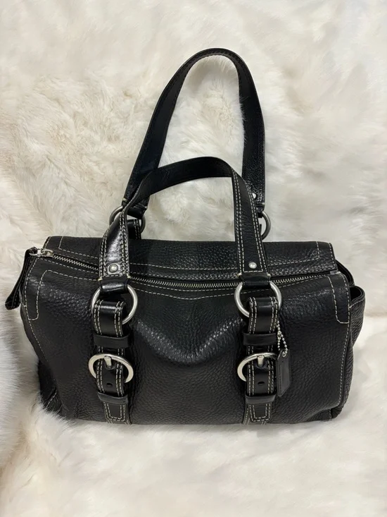 Coach F10887 Chelsea Black Leather Zip Satchel Handbag with Silver Hardware - Picture 1 of 12